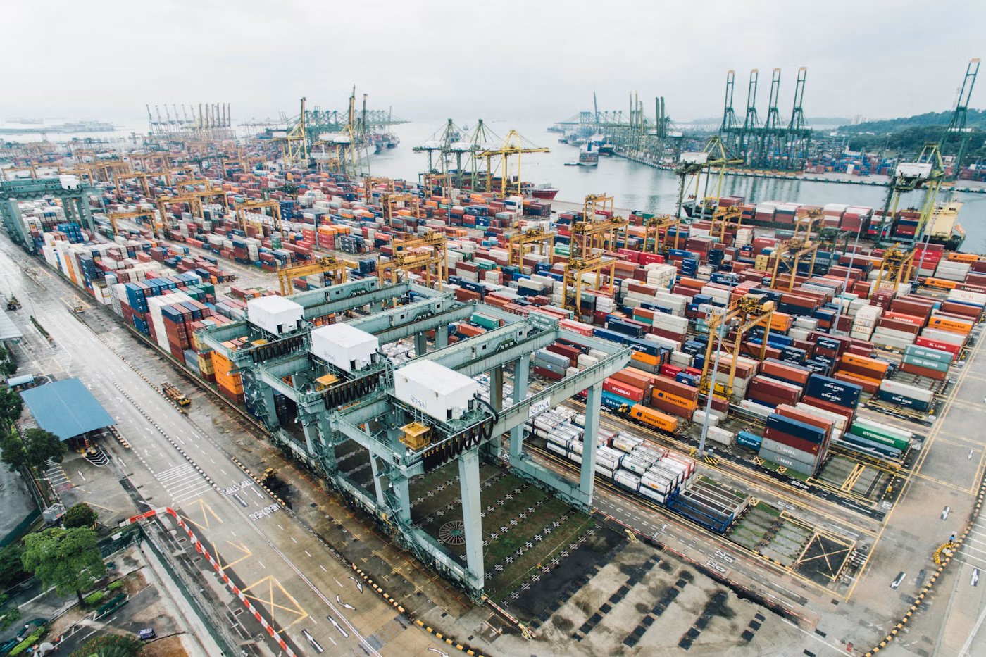 Container cranes at a freight terminal